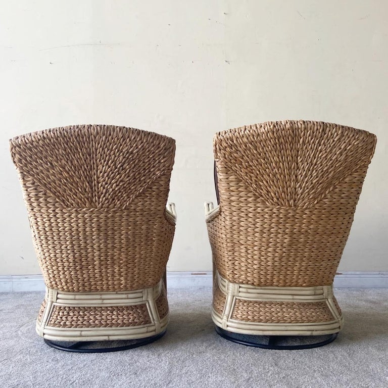 Boho Chic Bamboo Rattan and Sea Grass Rocking Swivel Chairs For Sale at ...