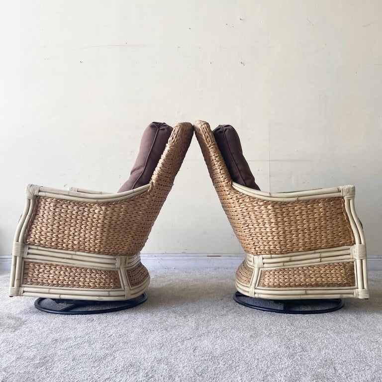 Boho Chic Bamboo Rattan and Sea Grass Rocking Swivel Chairs For Sale at ...