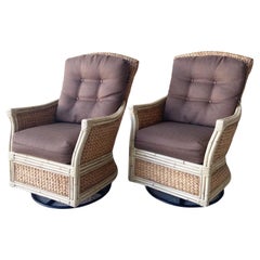 Boho Chic Bamboo Rattan and Sea Grass Rocking Swivel Chairs