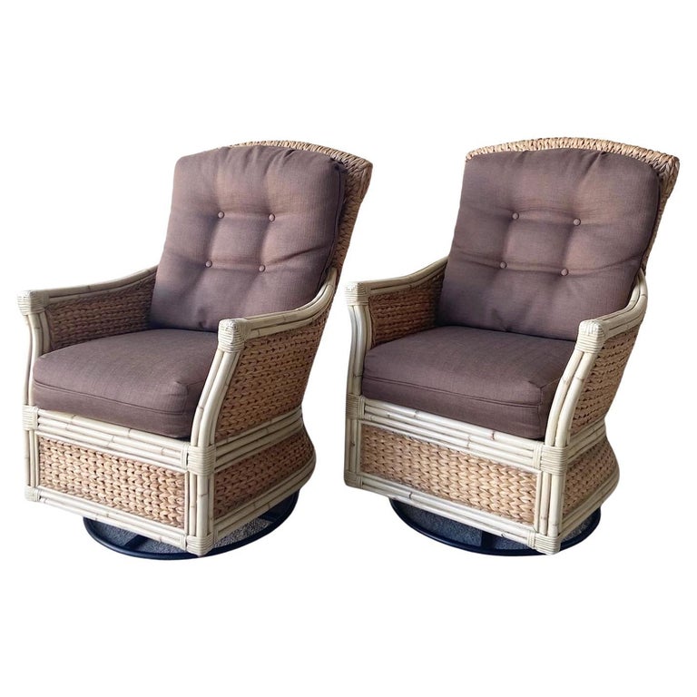 Boho Chic Bamboo Rattan and Sea Grass Rocking Swivel Chairs For Sale at ...