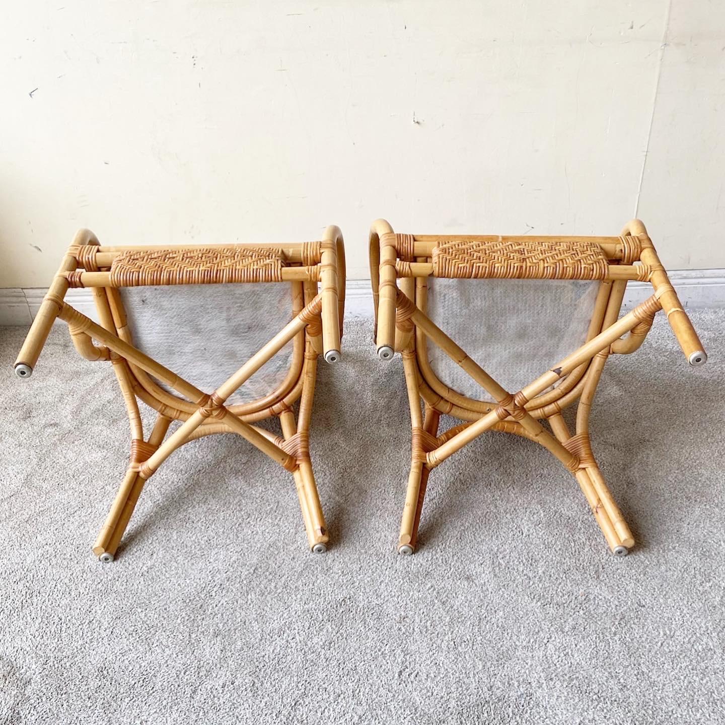 Late 20th Century Boho Chic Bamboo Rattan and Wicker Arm Chairs For Sale
