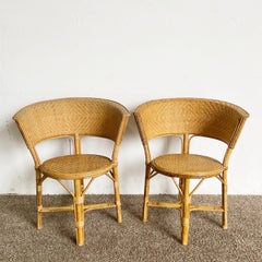 Boho Chic Bamboo Rattan and Wicker Circular Dining Chairs