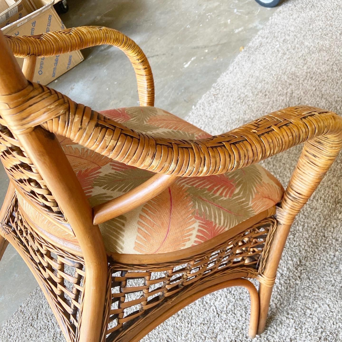 Boho Chic Bamboo Rattan and Wicker Dining Arm Chairs For Sale 1