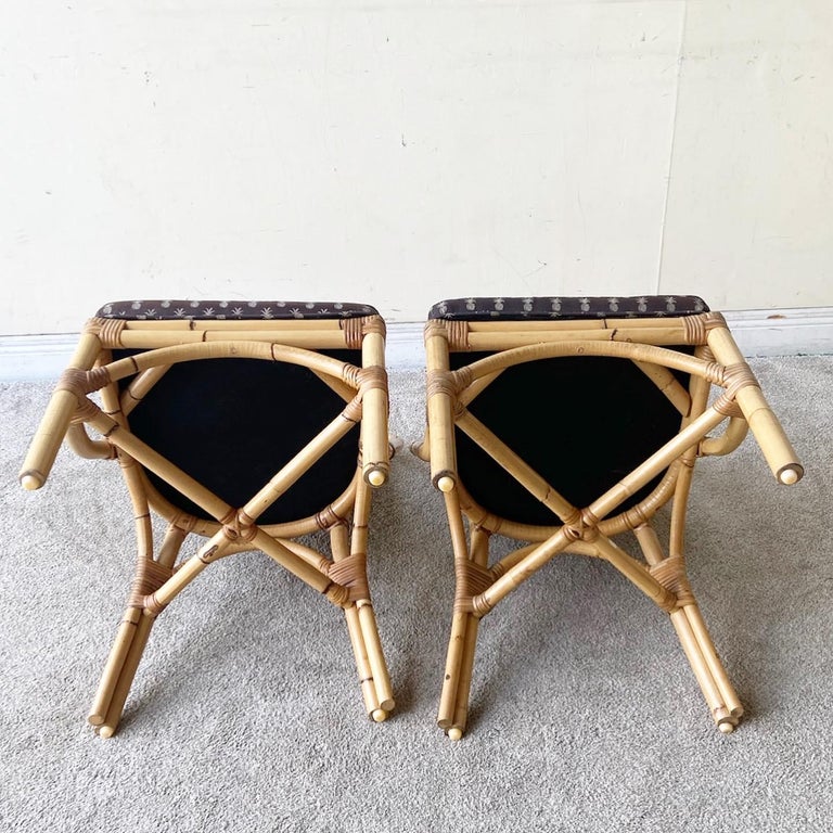 Boho Chic Bamboo Rattan and Wicker Dining Chairs Set of 4 For Sale at