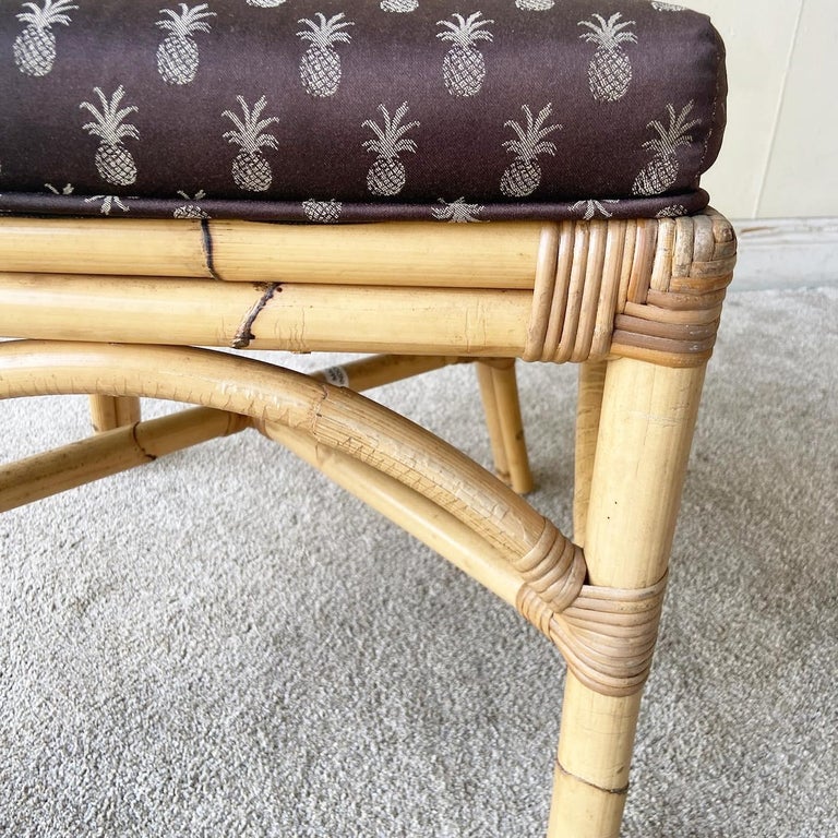 Boho Chic Bamboo Rattan and Wicker Dining Chairs Set of 4 For Sale at