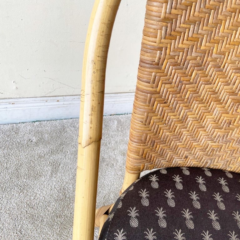 Boho Chic Bamboo Rattan and Wicker Dining Chairs Set of 4 For Sale at