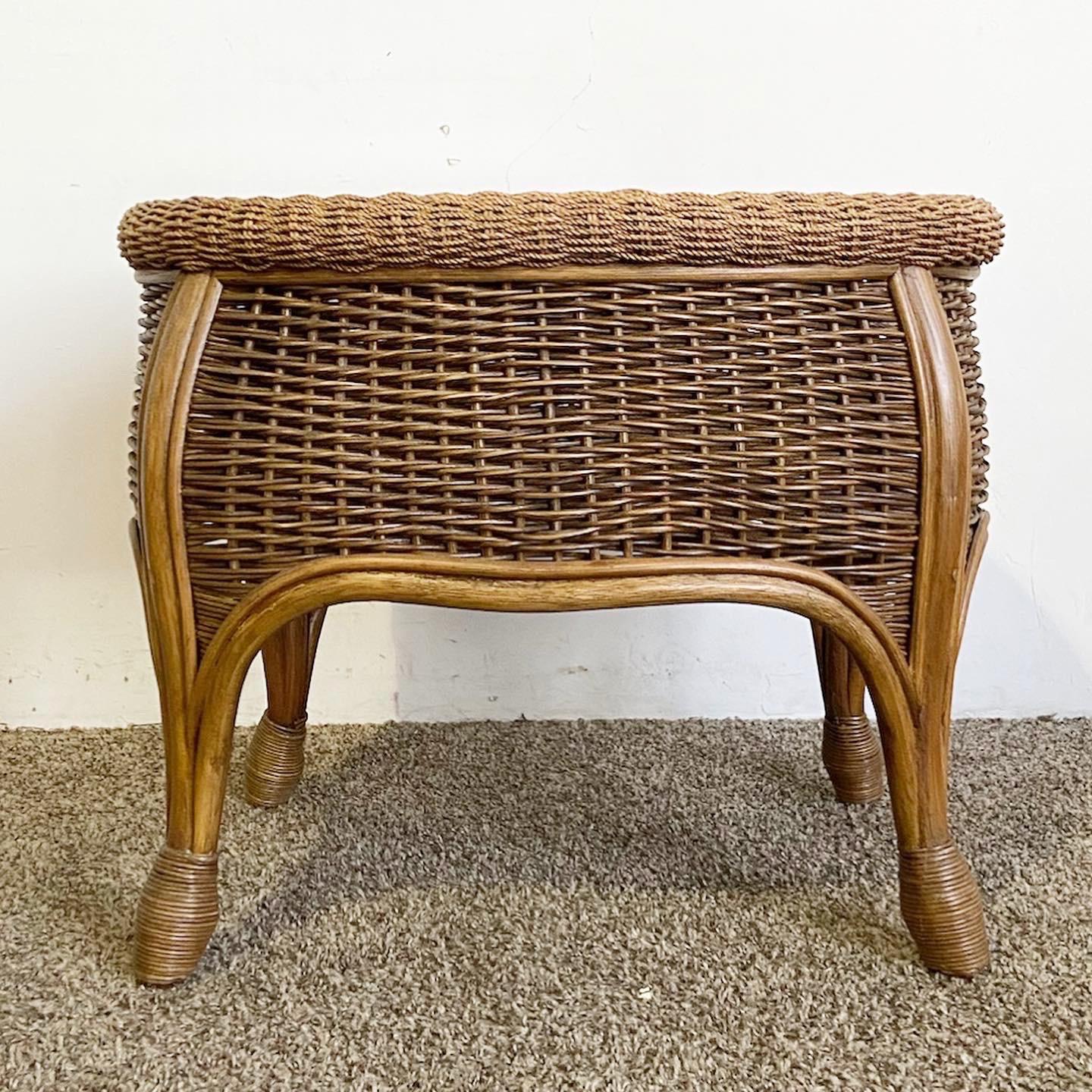 Introduce a touch of natural allure into your space with the captivating Boho Bamboo Rattan Wicker Table. This remarkable piece harmoniously fuses organic bamboo, rattan, and wicker elements, gracefully crowned with a sleek glass top, resulting in