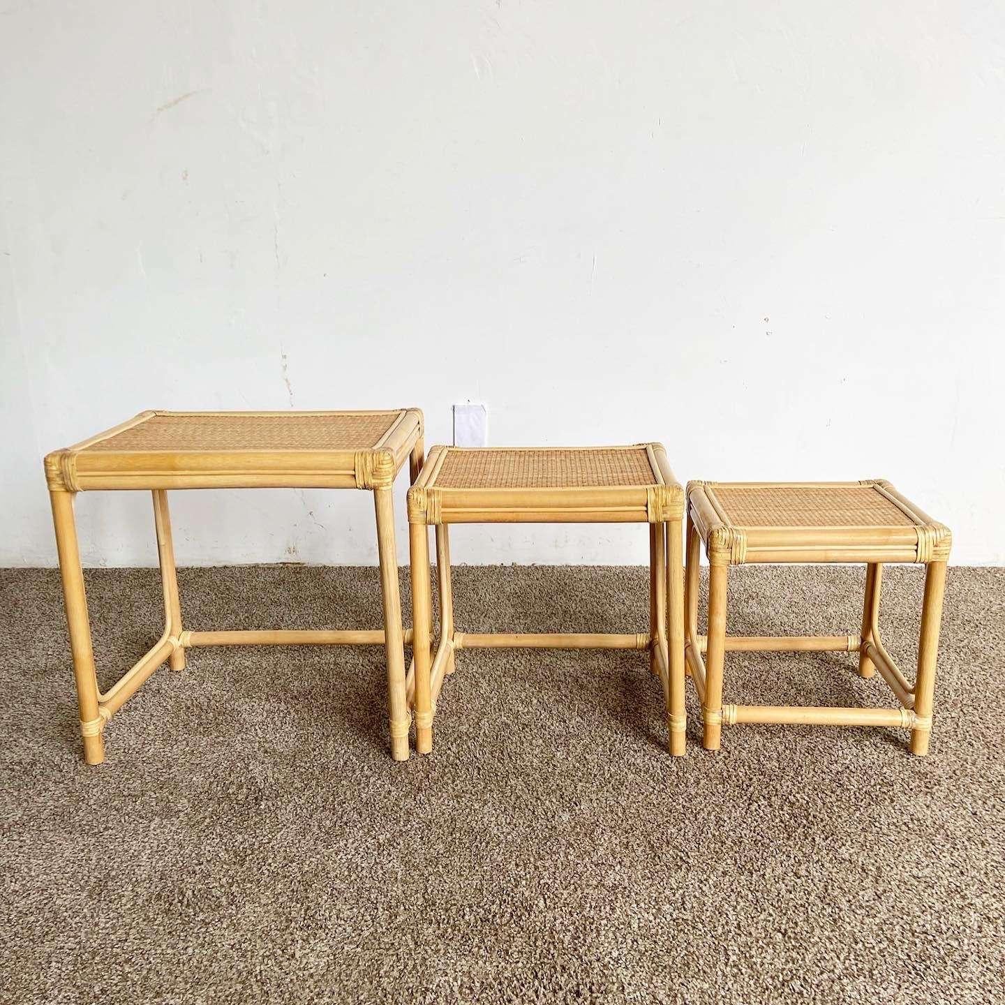 Boho Chic Bamboo Rattan and Wicker Nesting Tables - Set of 3 For Sale ...