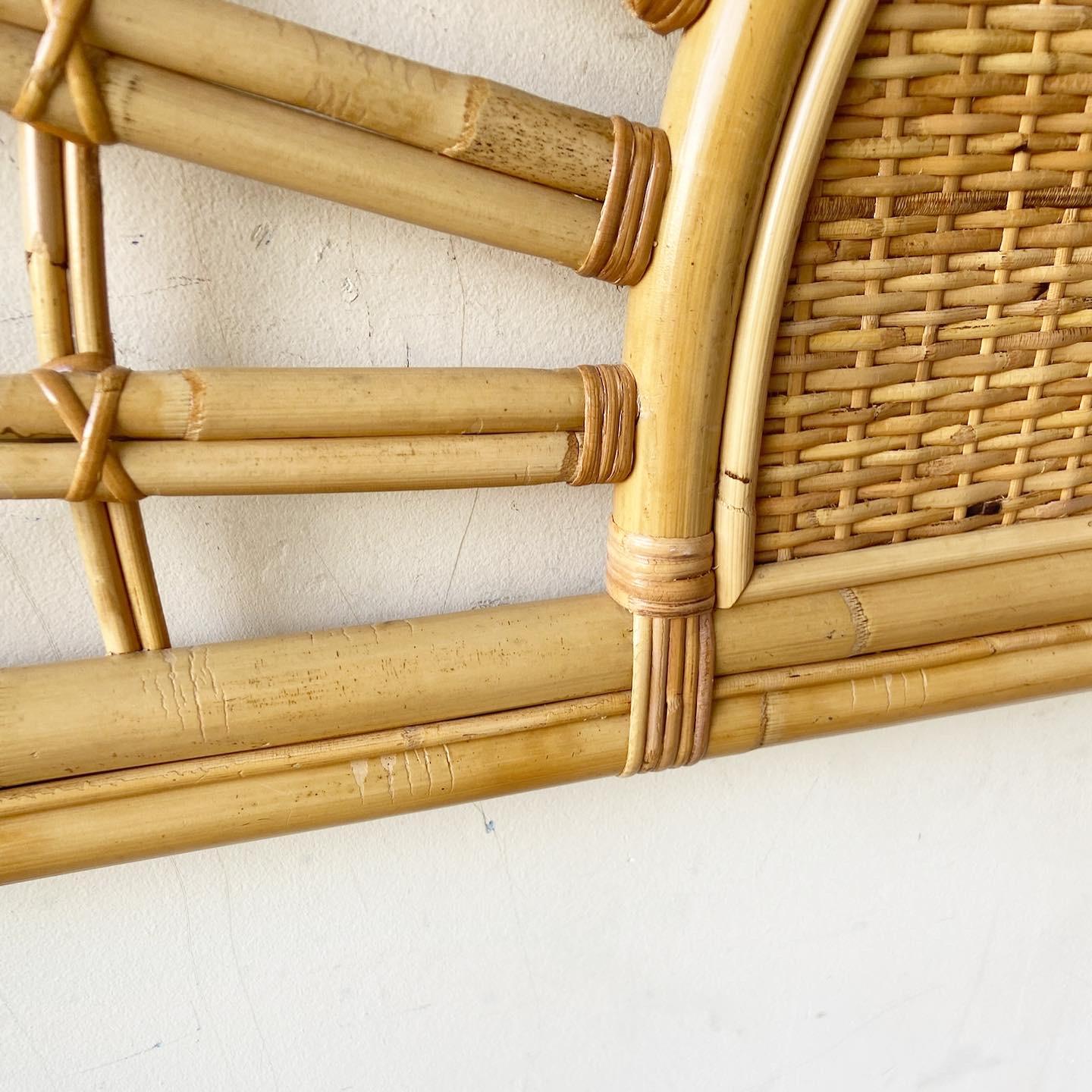 Boho Chic Bamboo Rattan and Wicker Queen Headboard In Good Condition In Delray Beach, FL