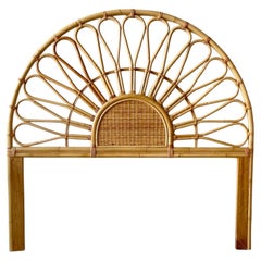 Vintage Boho Chic Bamboo Rattan and Wicker Queen Headboard