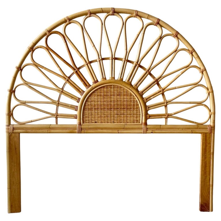 Boho Chic Bamboo Rattan and Wicker Queen Headboard For Sale at 1stDibs
