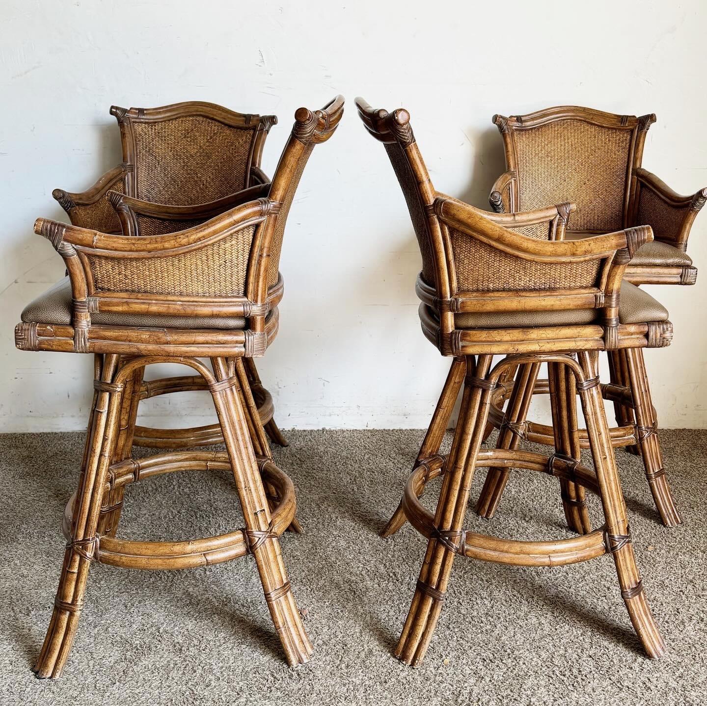 Boho Chic Bamboo Rattan and Wicker Swivel Stools - Set of 4 1