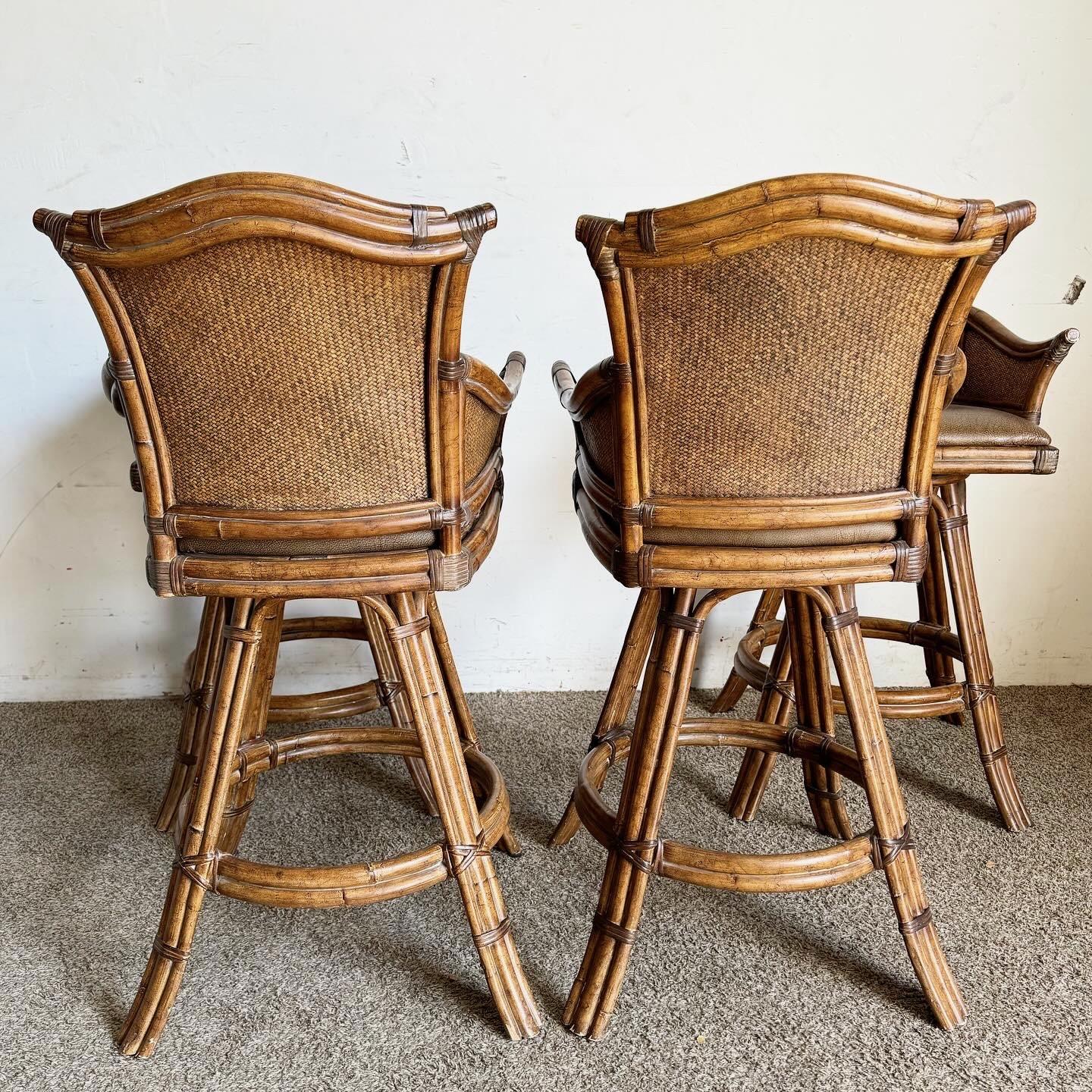 Boho Chic Bamboo Rattan and Wicker Swivel Stools - Set of 4 2