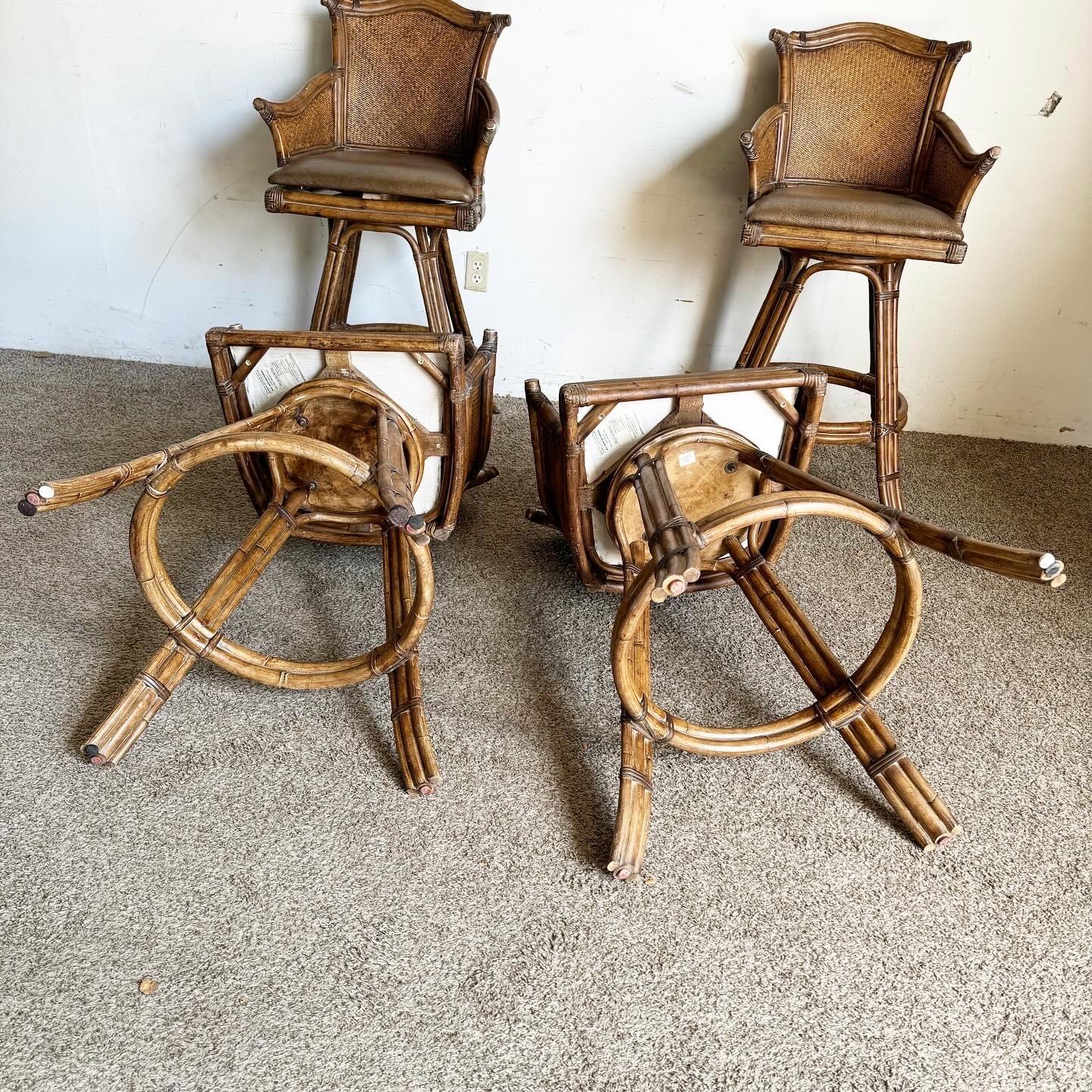 Boho Chic Bamboo Rattan and Wicker Swivel Stools - Set of 4 4