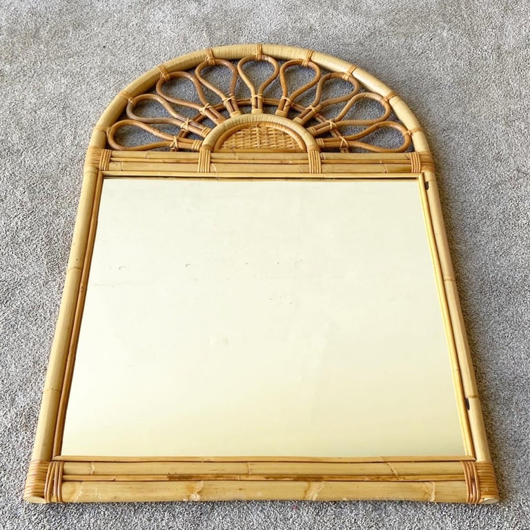 Boho Chic Bamboo Rattan and Wicker Wall Mirror For Sale at 1stDibs