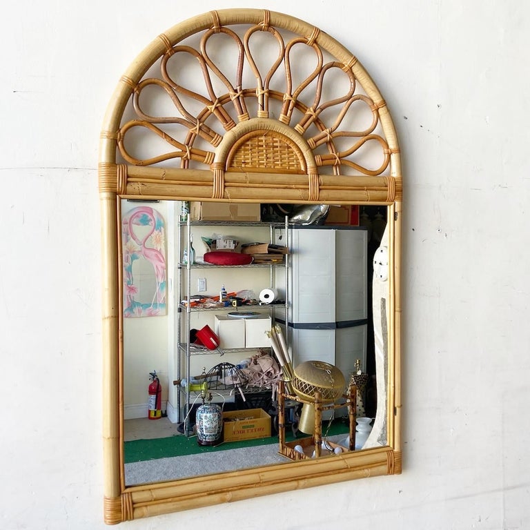 Boho Chic Bamboo Rattan and Wicker Wall Mirror For Sale at 1stDibs