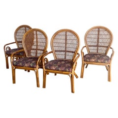 Boho Chic Bamboo Rattan Balloon Back Swirl Arm Chairs