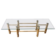 Boho Chic Bamboo Rattan Beveled Glass Top Coffee Table by McGuire Furniture