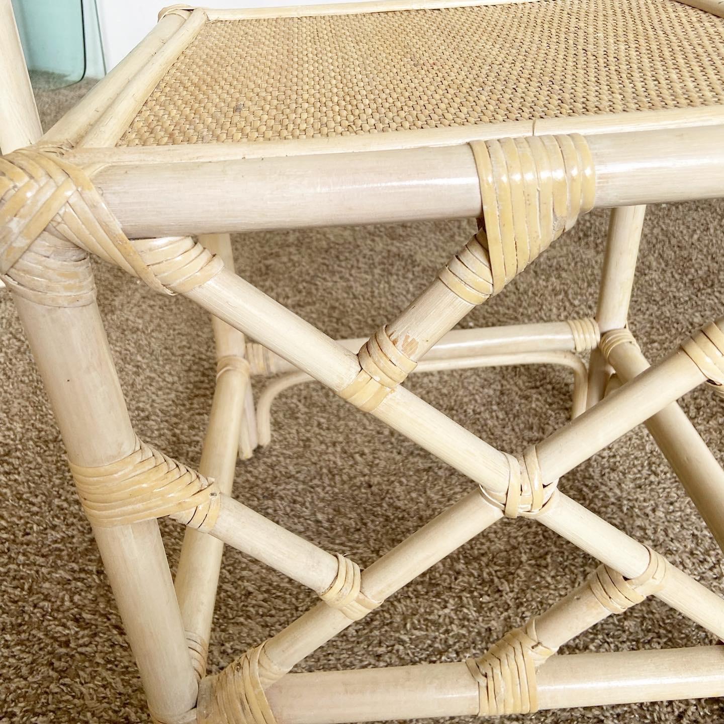 Bohemian Boho Chic Bamboo Rattan Chippendale Style Nesting Tables - Set of 3 For Sale
