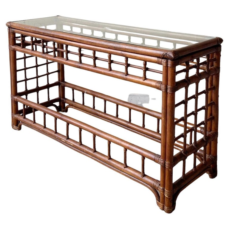 Boho Chic Bamboo Rattan Console Table For Sale at 1stDibs