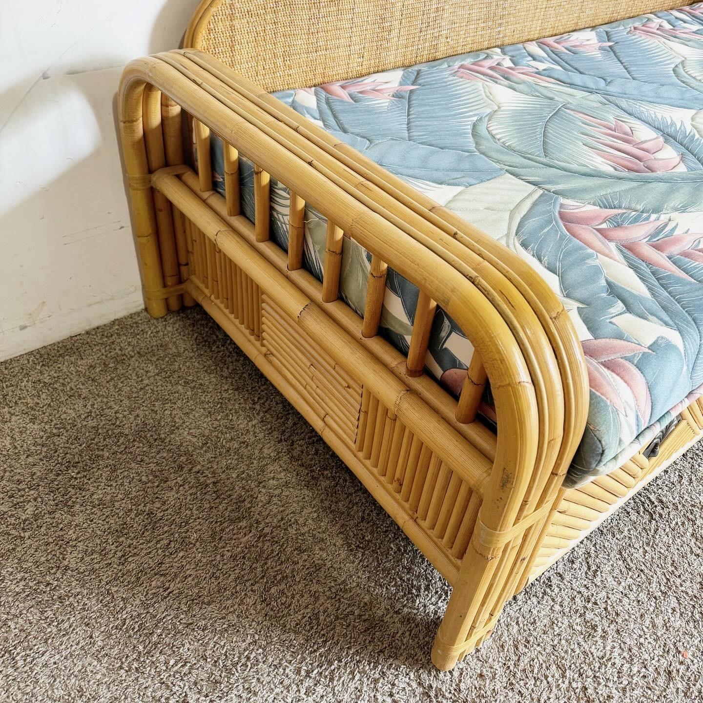 Late 20th Century Boho Chic Bamboo Rattan Day Bed With Pull Out Trundle For Sale