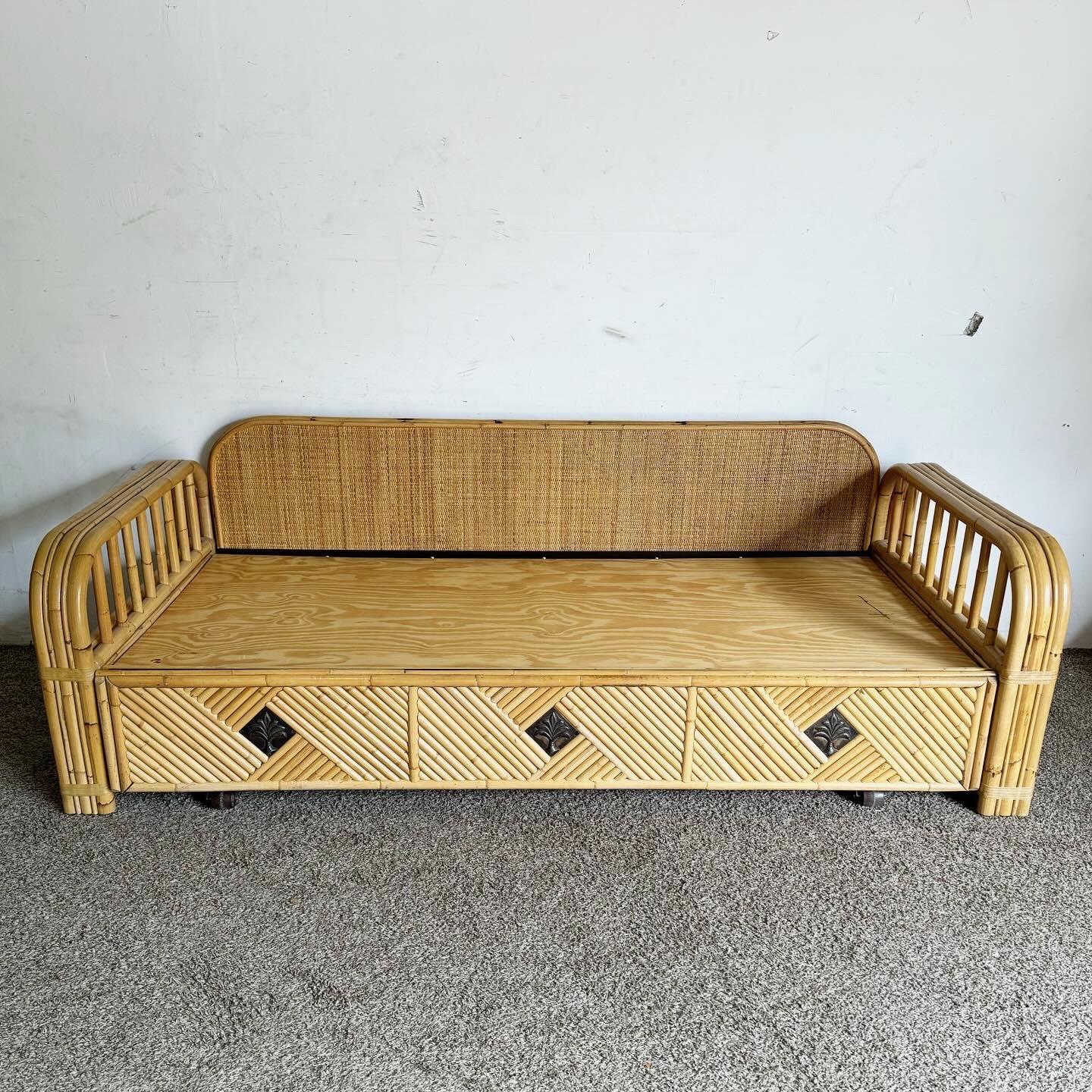 Boho Chic Bambus-Rattan-Tagesbett mit ausziehbarem Auszieh-Trundle 2