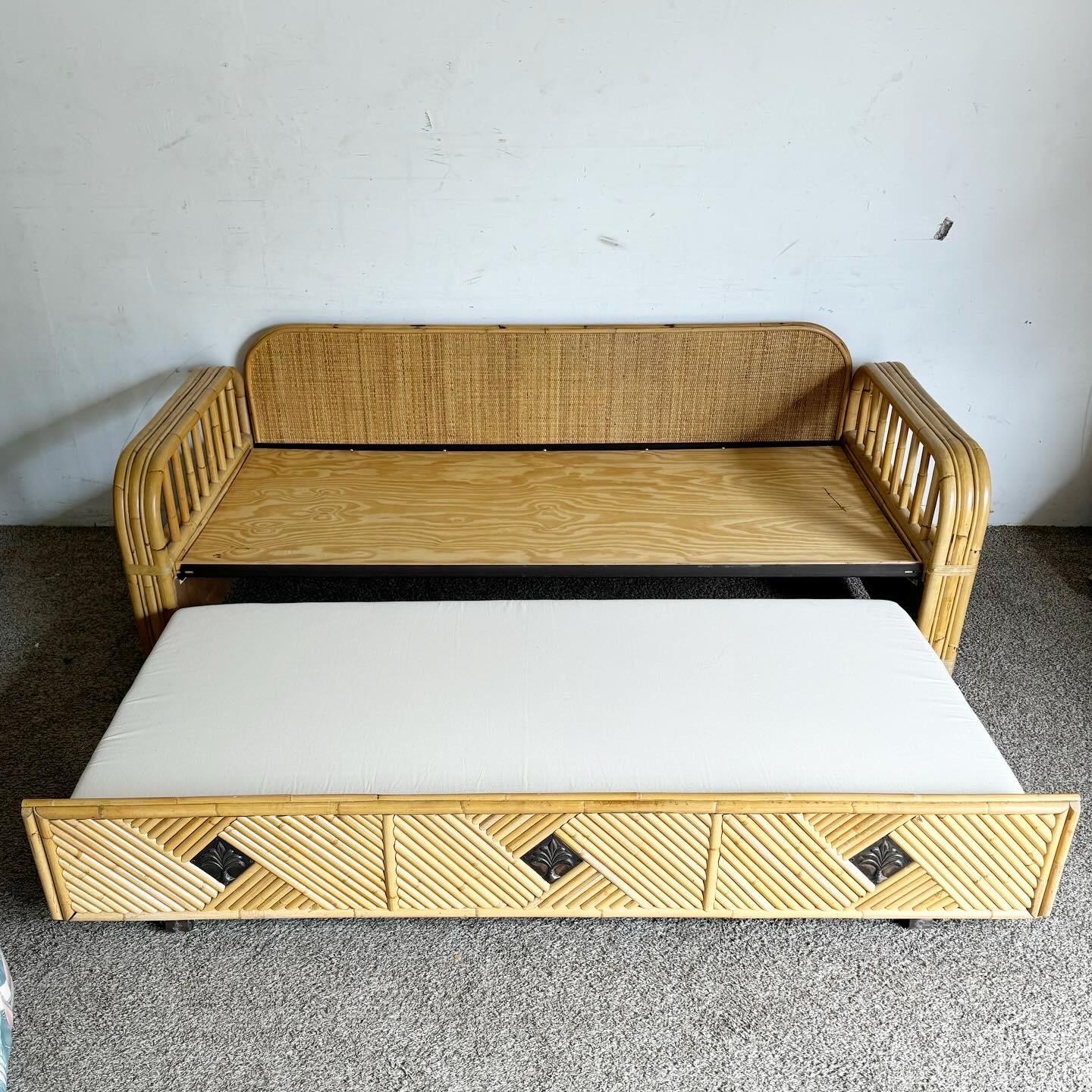 Boho Chic Bamboo Rattan Day Bed With Pull Out Trundle For Sale 4