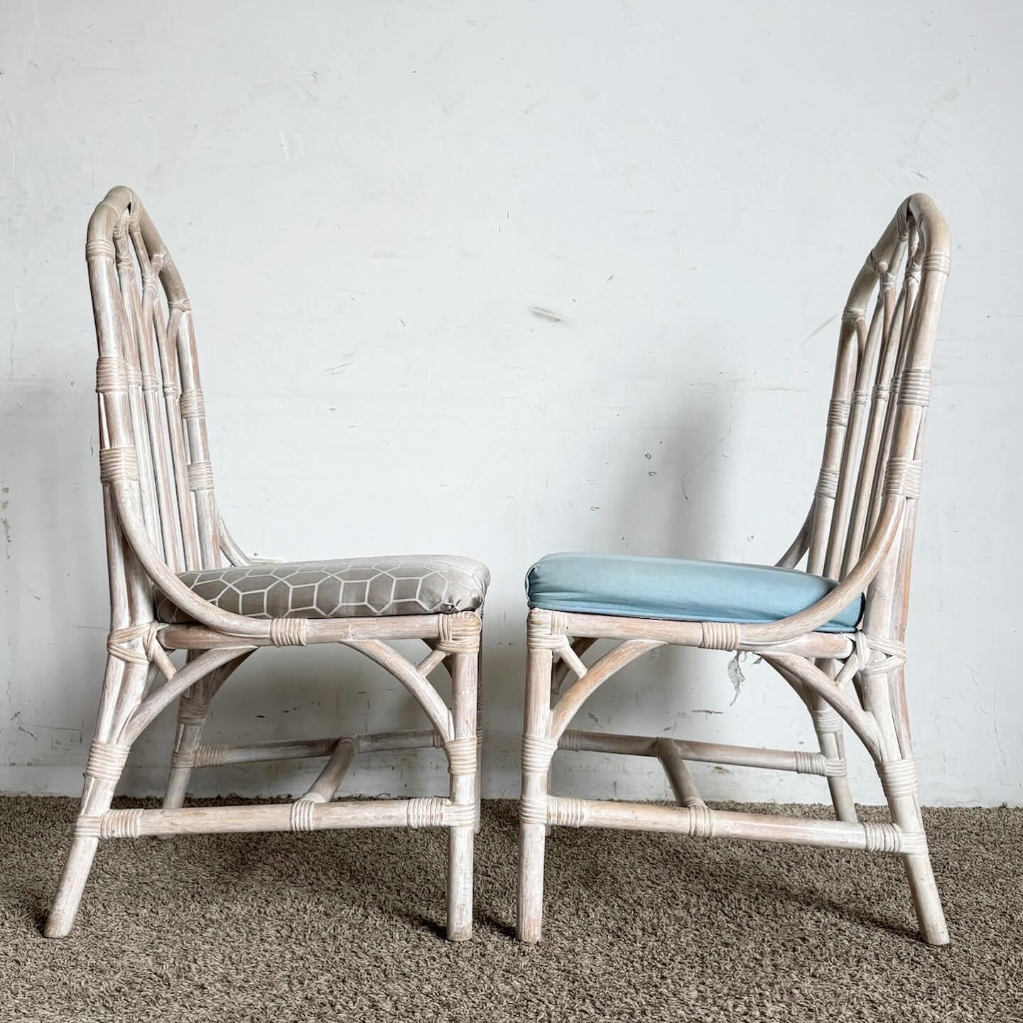 The Boho Chic Bamboo Rattan Dining Chairs by Henry Link are a perfect addition to any dining area. Crafted with high-quality bamboo and rattan, they feature intricate weaving and craftsmanship, embodying bohemian elegance. These chairs, designed by
