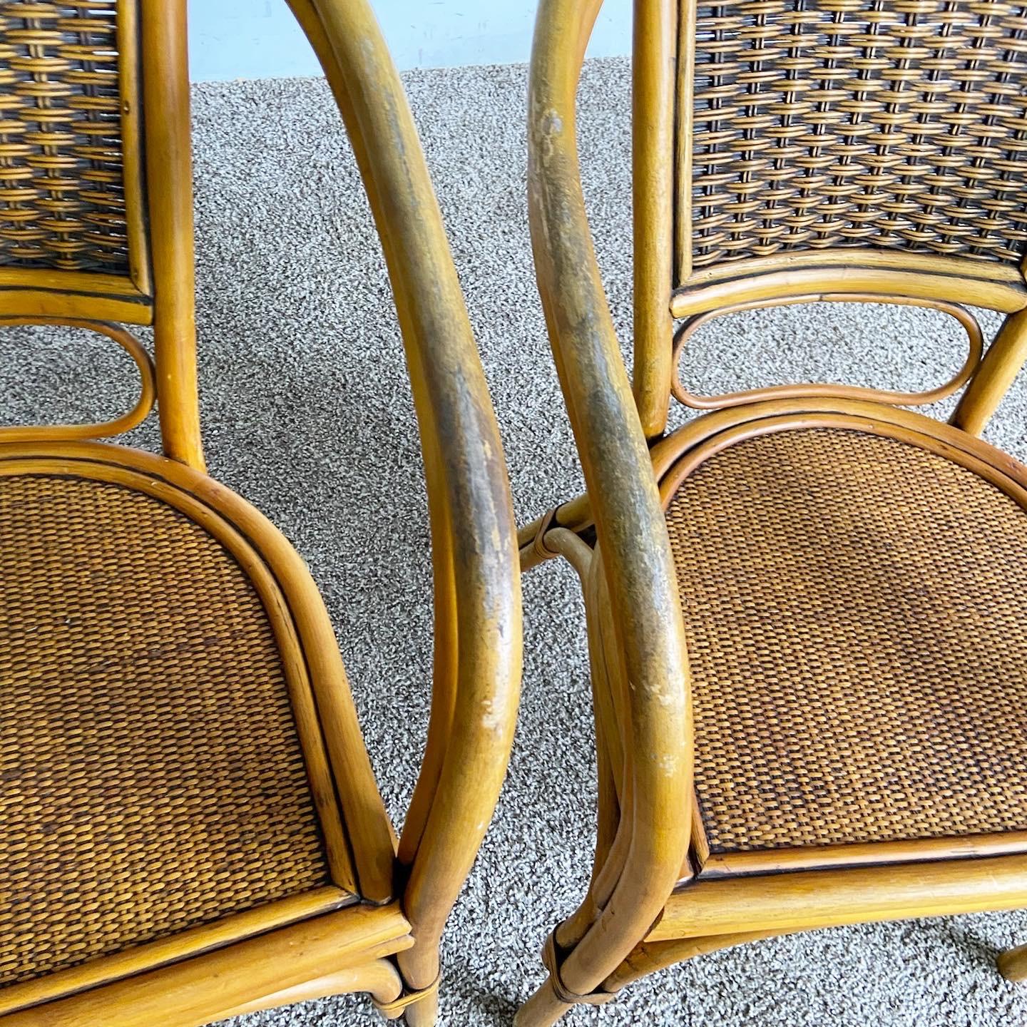 Boho Chic Bamboo Rattan Dining Chairs – Set of 4 In Good Condition For Sale In Delray Beach, FL