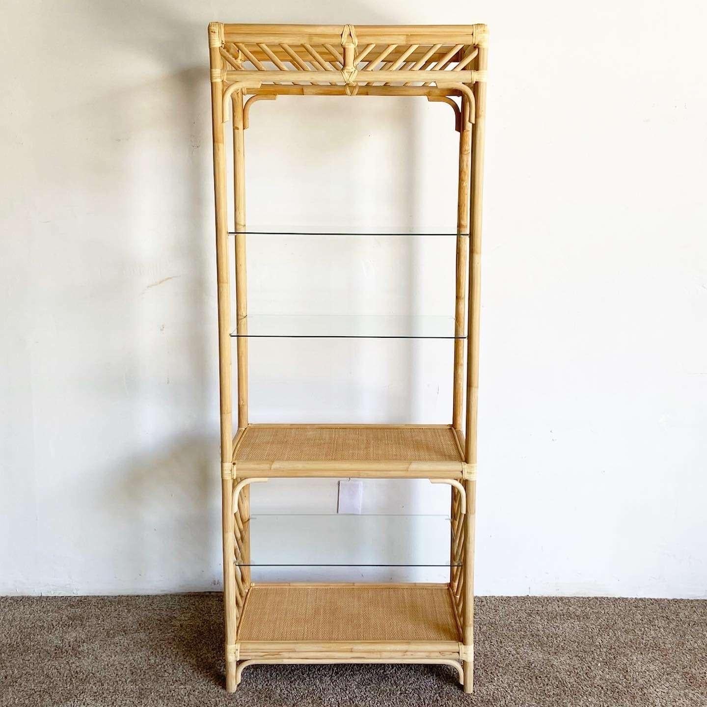 Late 20th Century Boho Chic Bamboo Rattan Etagere - 4 Shelves For Sale