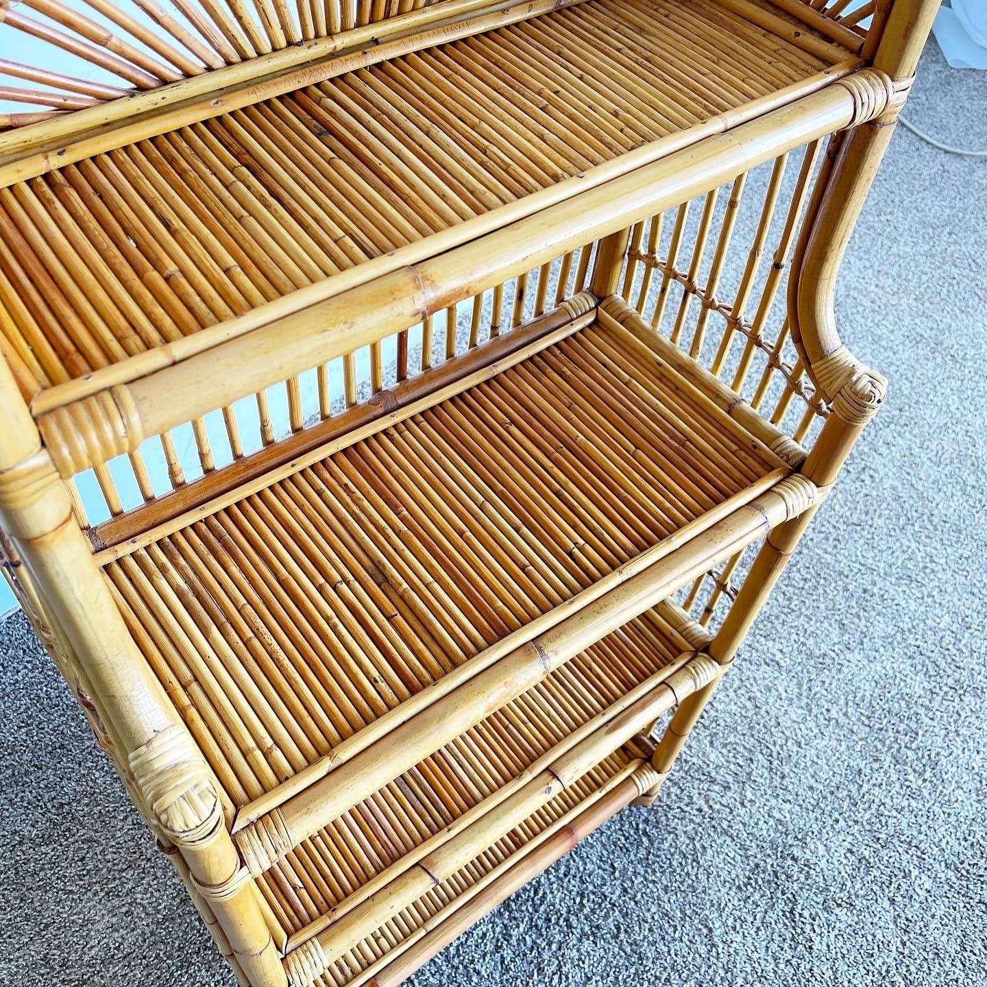 Boho Chic Bamboo Rattan Etagere In Good Condition In Delray Beach, FL