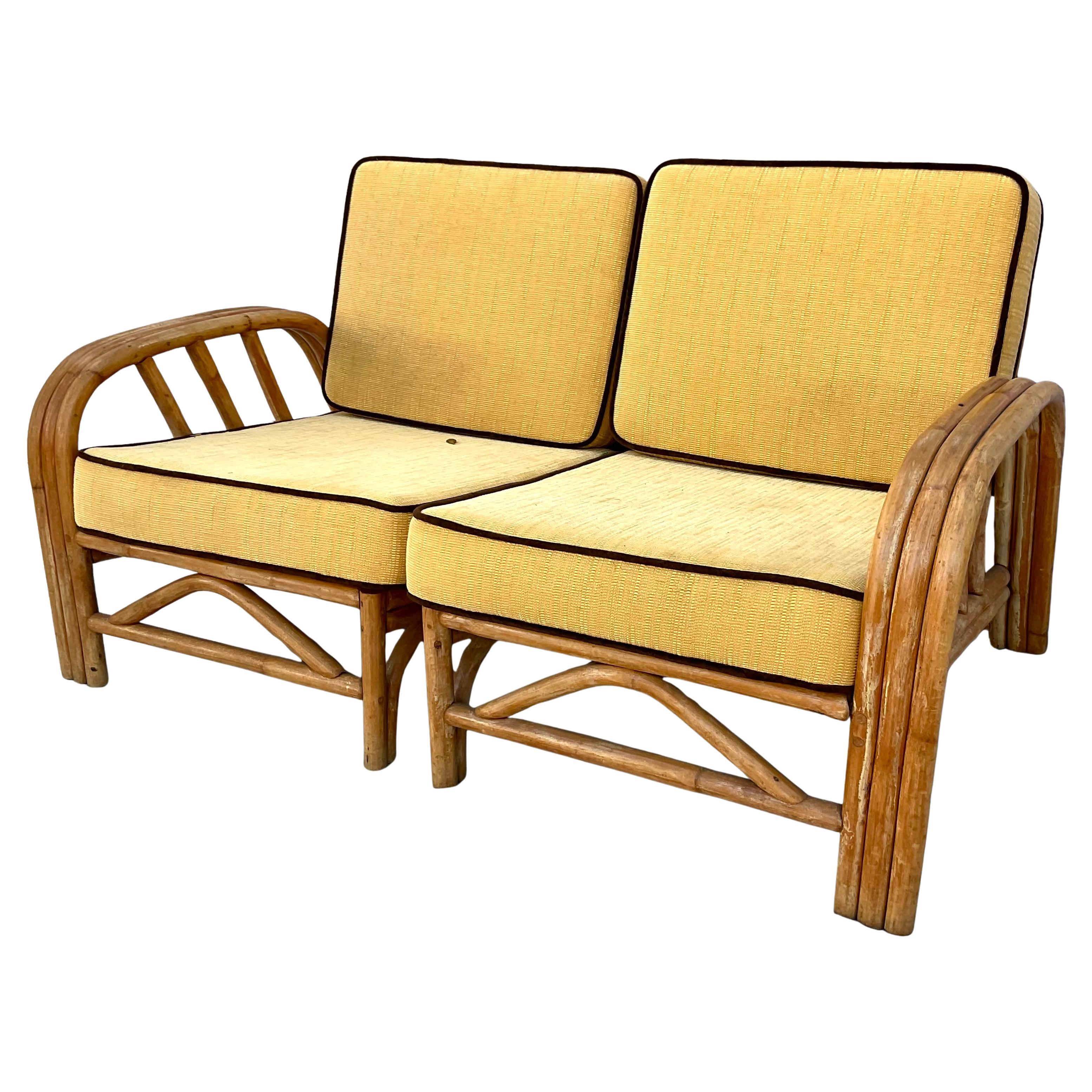 Loveseat de ratán de bambú de mediados de siglo Boho Chic en venta 3