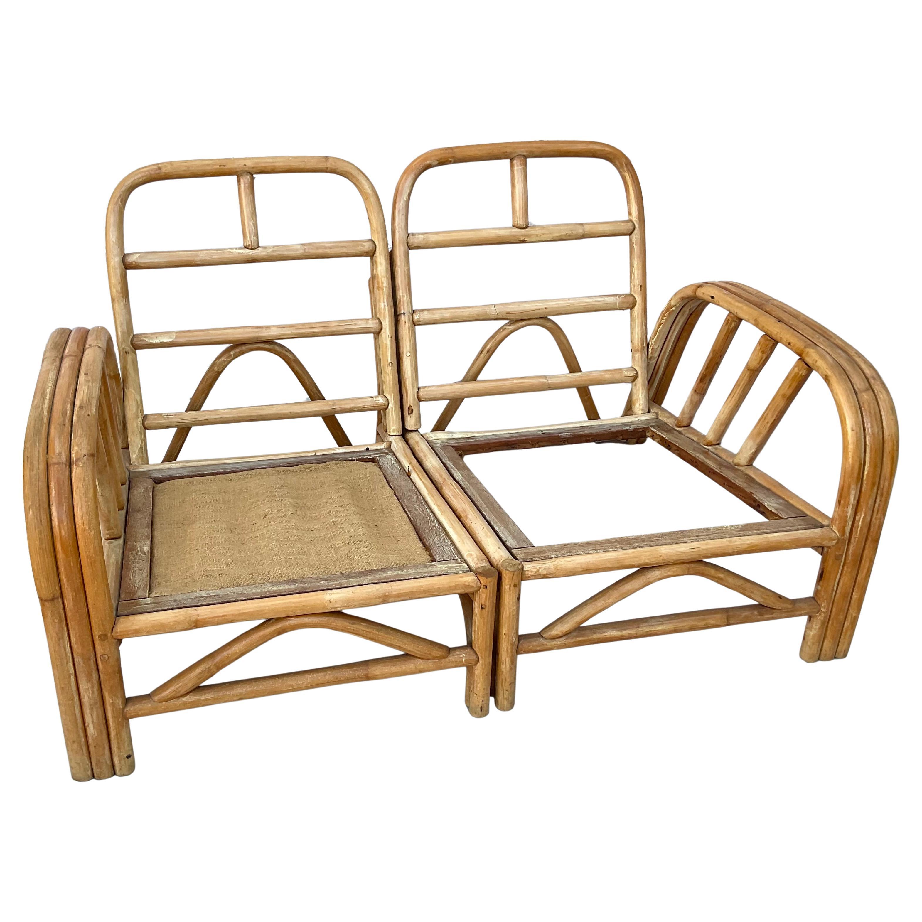 Loveseat de ratán de bambú de mediados de siglo Boho Chic en venta 5