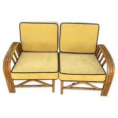 Mid Century Bamboo Rattan Loveseat Boho Chic