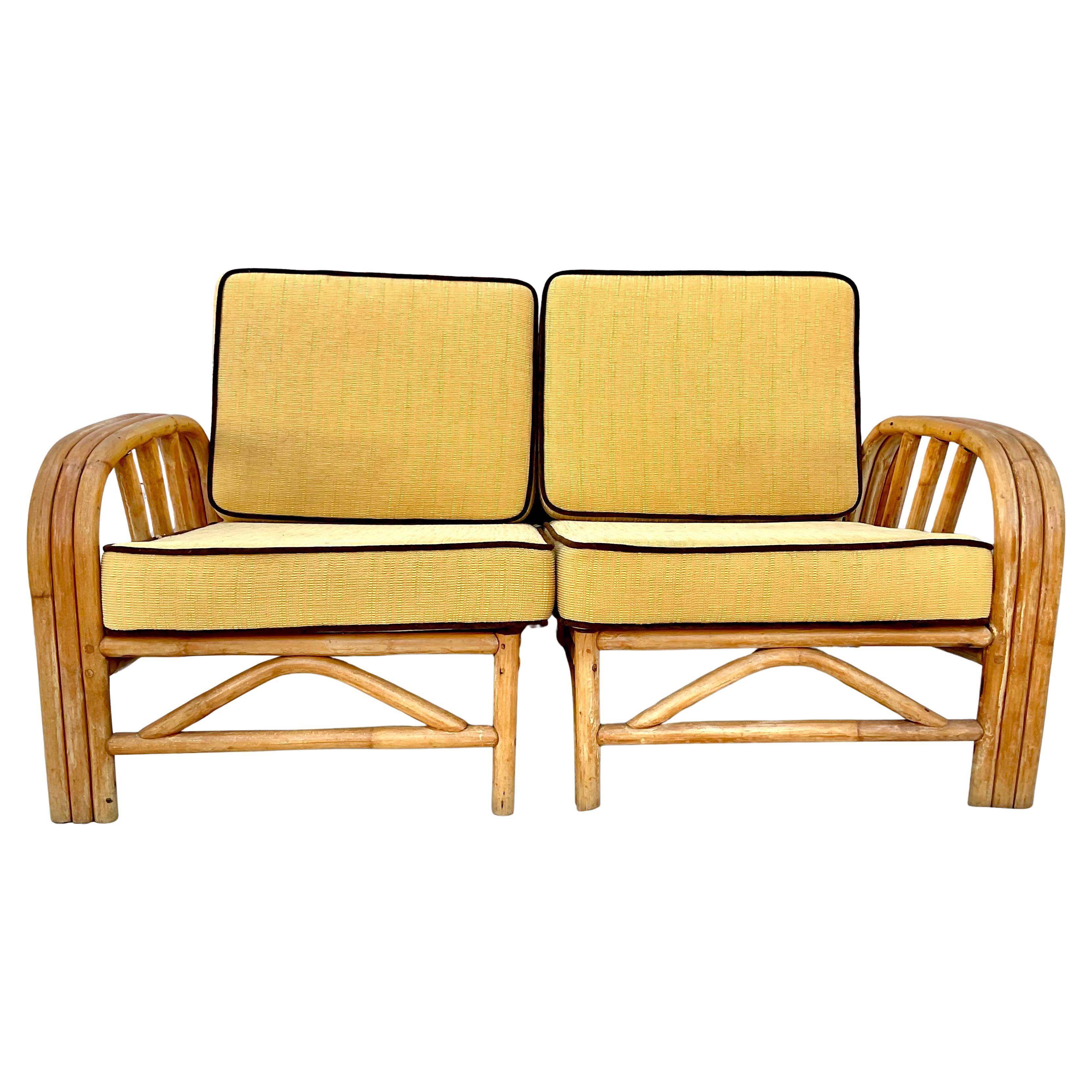 Loveseat de ratán de bambú de mediados de siglo Boho Chic en Bueno estado para la venta en Bradenton, FL