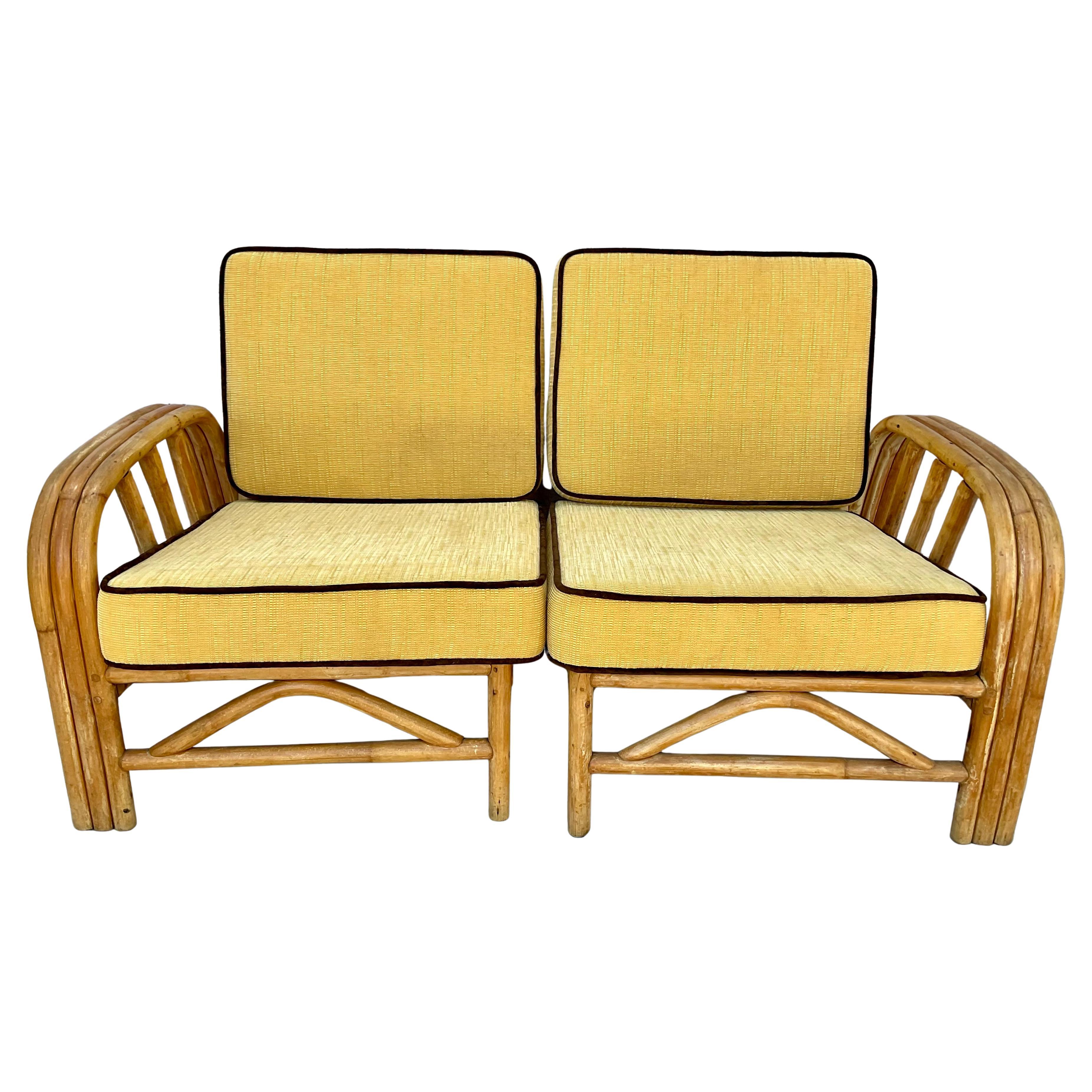 Mid Century Bamboo Rattan Loveseat Boho Chic