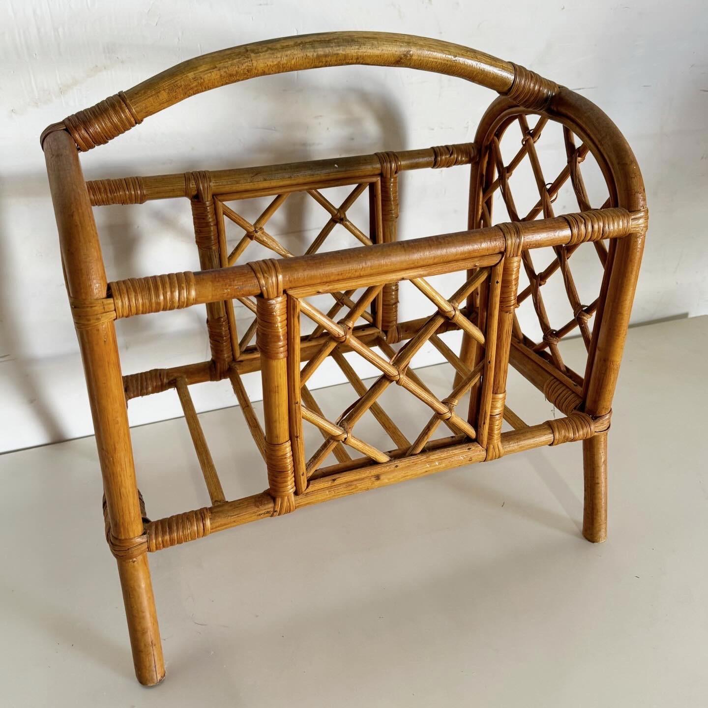 Introduce a touch of bohemian elegance to your space with the Boho Chic Bamboo Rattan Magazine Rack. This beautifully crafted piece combines the durability of bamboo with the intricate texture of woven rattan, offering a stylish solution for