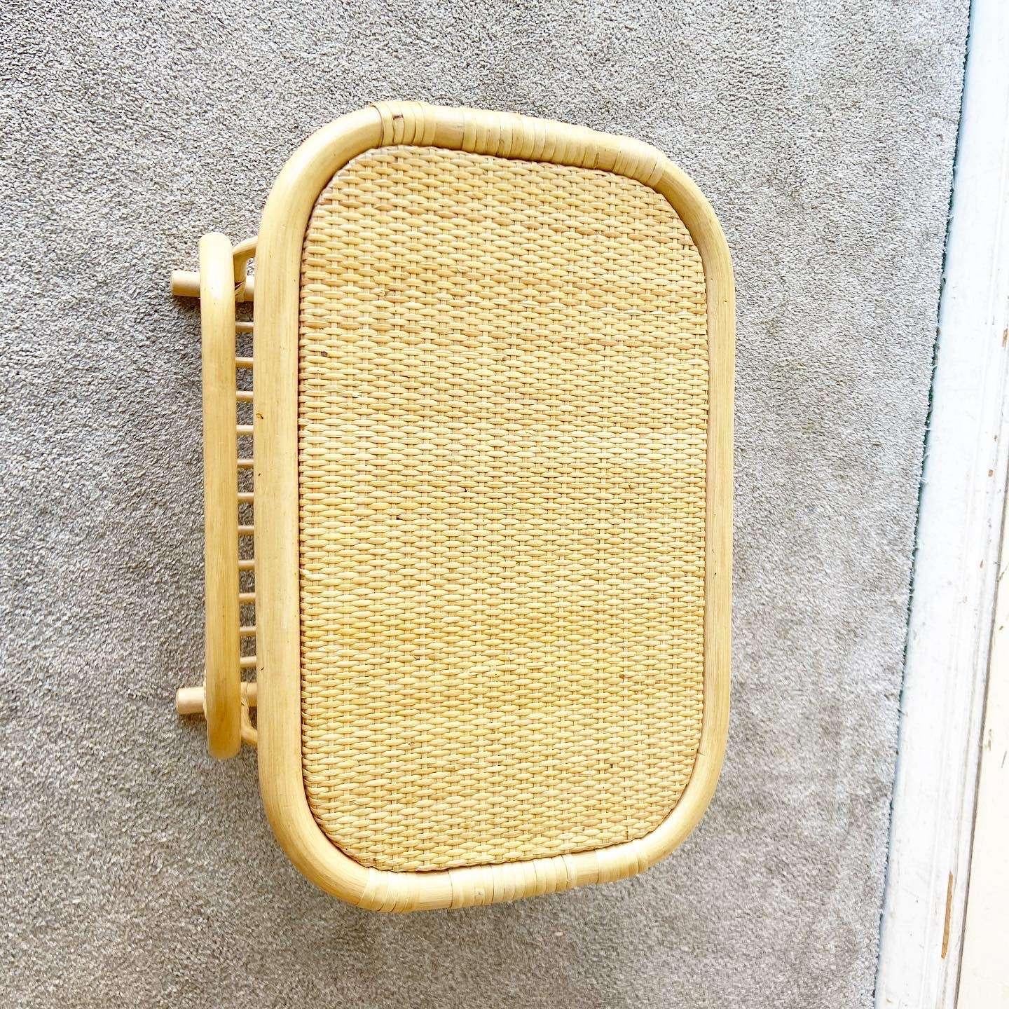 Late 20th Century Boho Chic Bamboo Rattan Magazine Rack Side Table For Sale