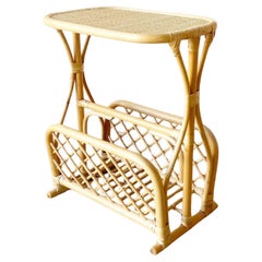 Boho Chic Bamboo Rattan Magazine Rack Side Table