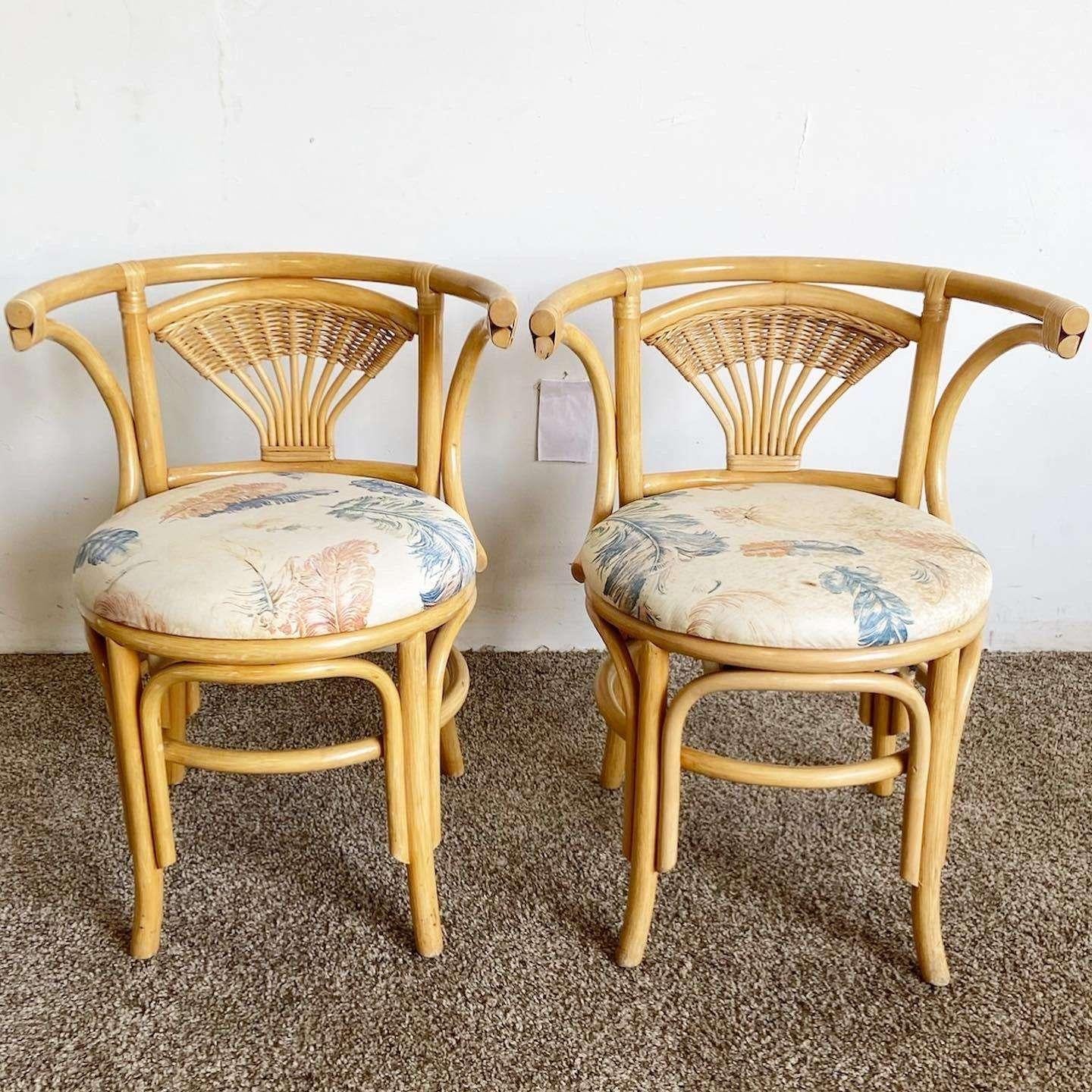 Bambou Ensemble de salle à manger gigogne en bambou et rotin Boho Chic - 3 pièces en vente