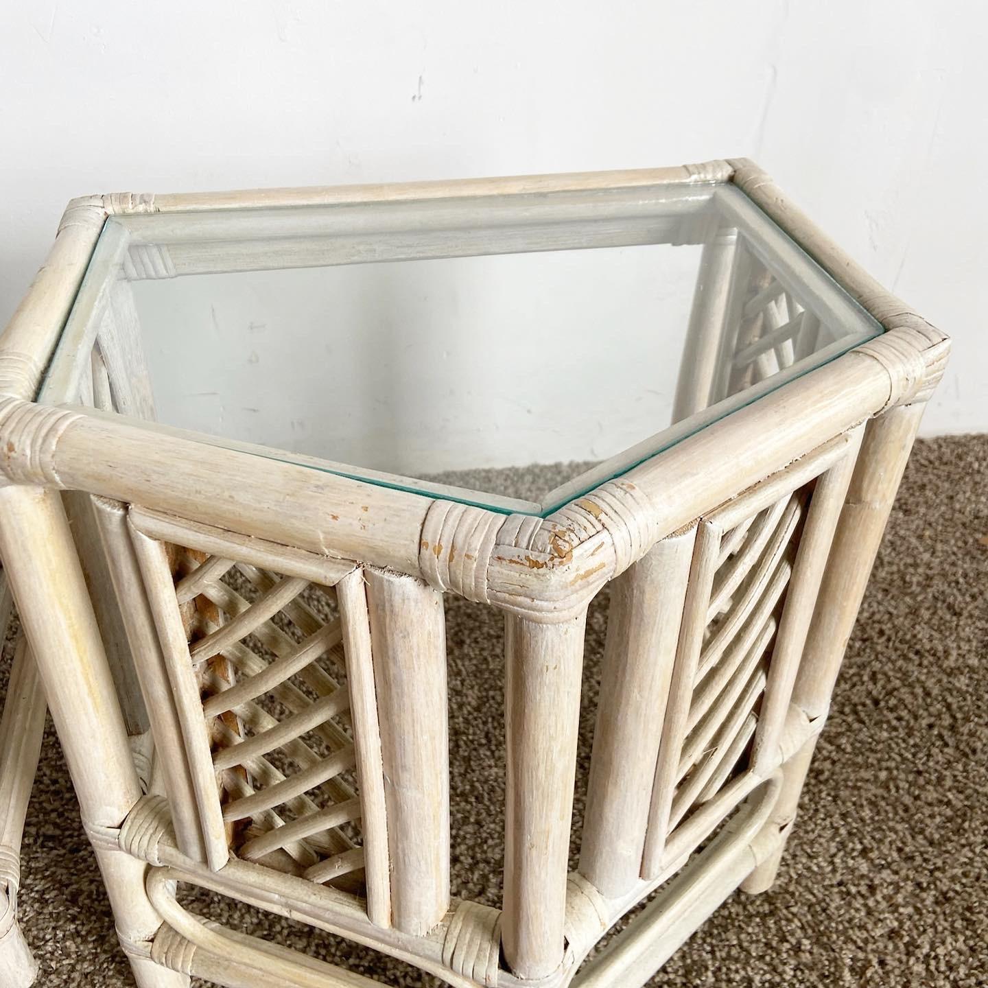 Philippine Boho Chic Bamboo Rattan Nesting Tables For Sale