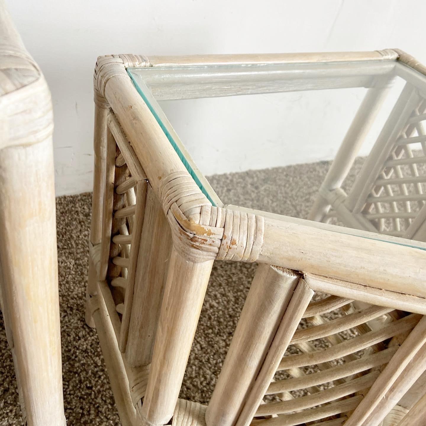 Boho Chic Bamboo Rattan Nesting Tables In Good Condition For Sale In Delray Beach, FL