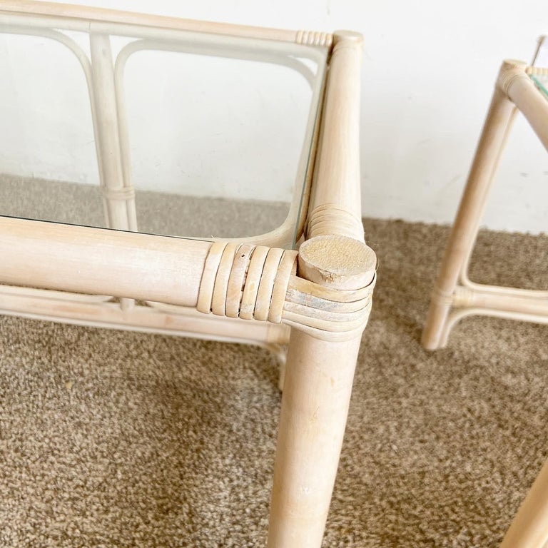 Boho Chic Bamboo Rattan Nesting Tables, Set of 3 For Sale at 1stDibs