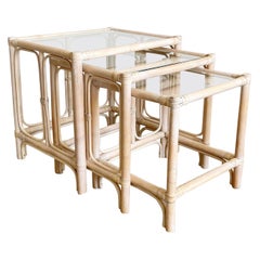 Tavolini in rattan di bambù Boho Chic - Set di 3