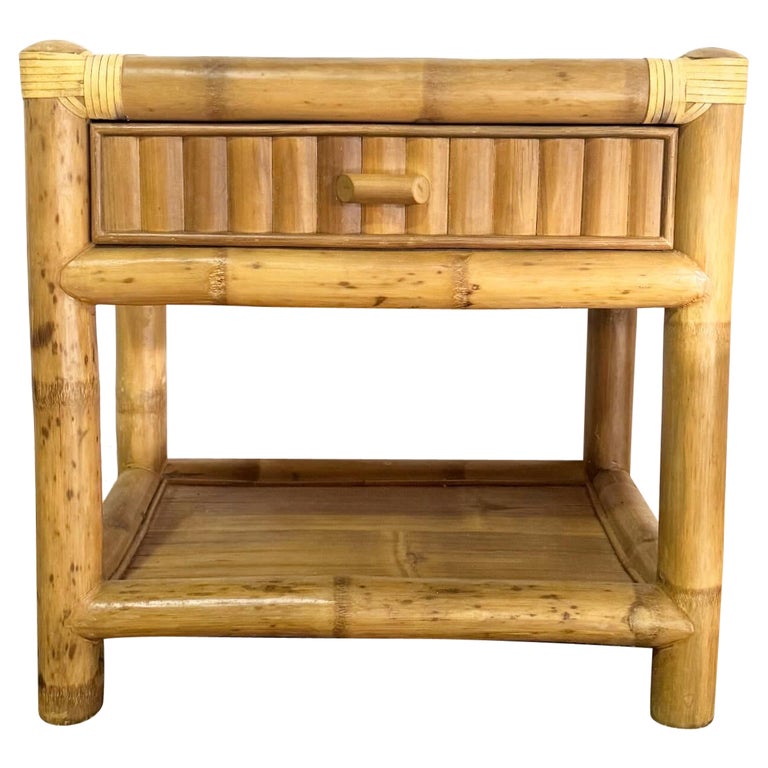 Boho Chic Bamboo Rattan Nightstand With Glass Top For Sale at 1stDibs