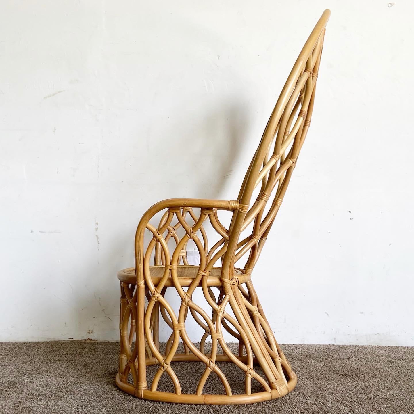 Boho Chic Bamboo Rattan Peacock Chair In Good Condition In Delray Beach, FL