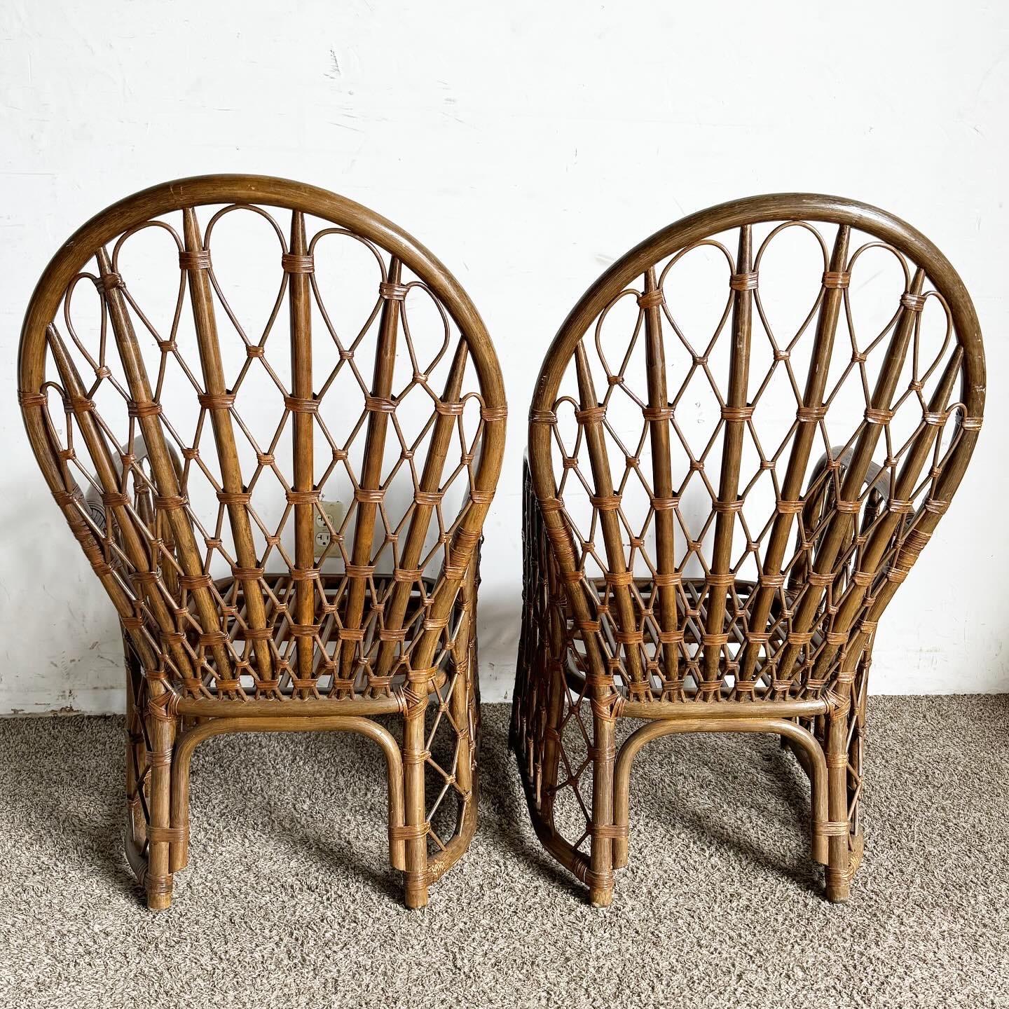 Unknown Boho Chic Bamboo Rattan Peacock Chairs - a Pair