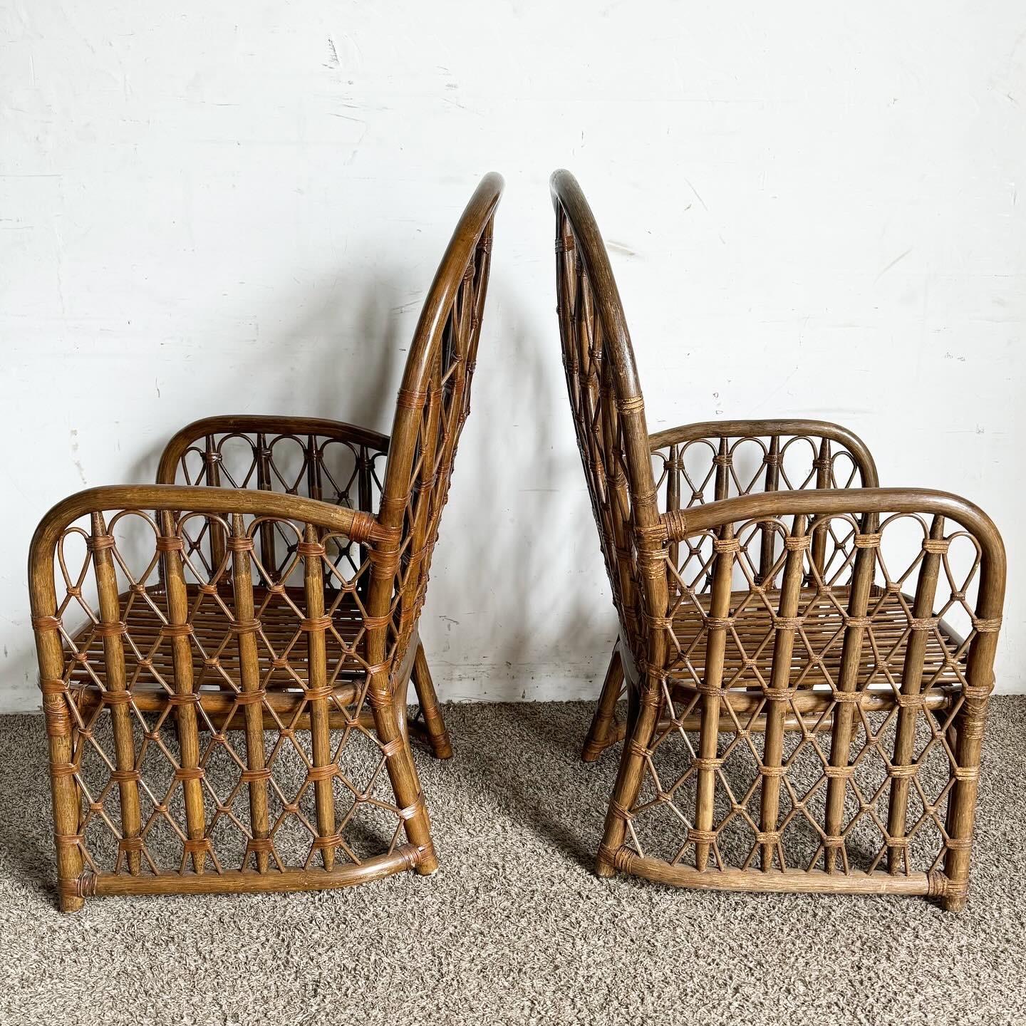 Boho Chic Bamboo Rattan Peacock Chairs - a Pair In Good Condition In Delray Beach, FL