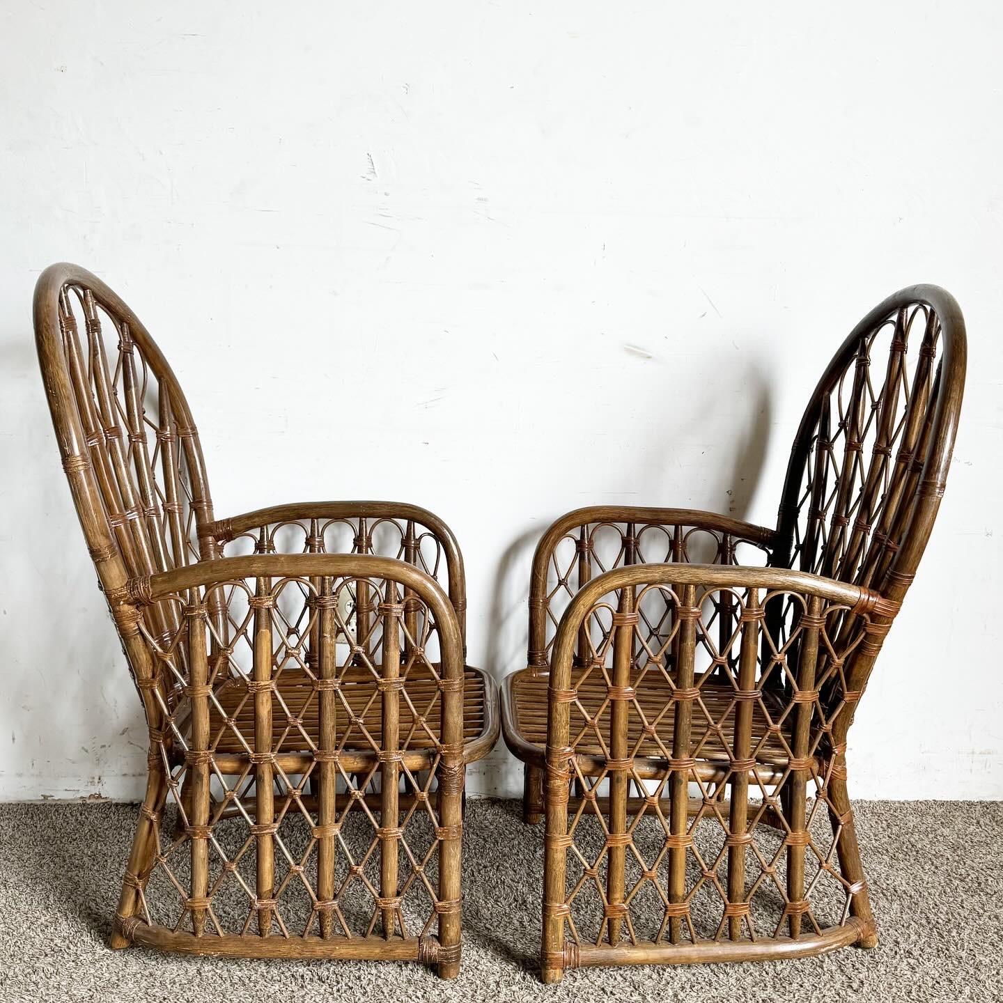 Late 20th Century Boho Chic Bamboo Rattan Peacock Chairs - a Pair
