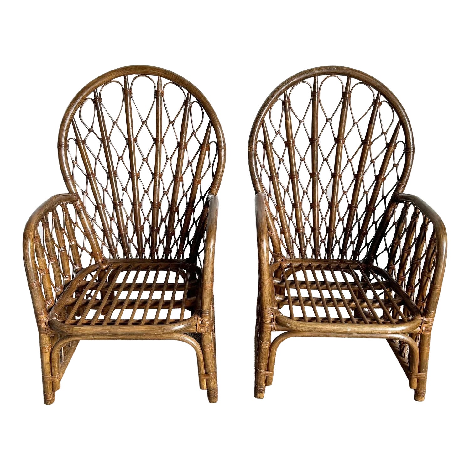 Boho Chic Bamboo Rattan Peacock Chairs - a Pair